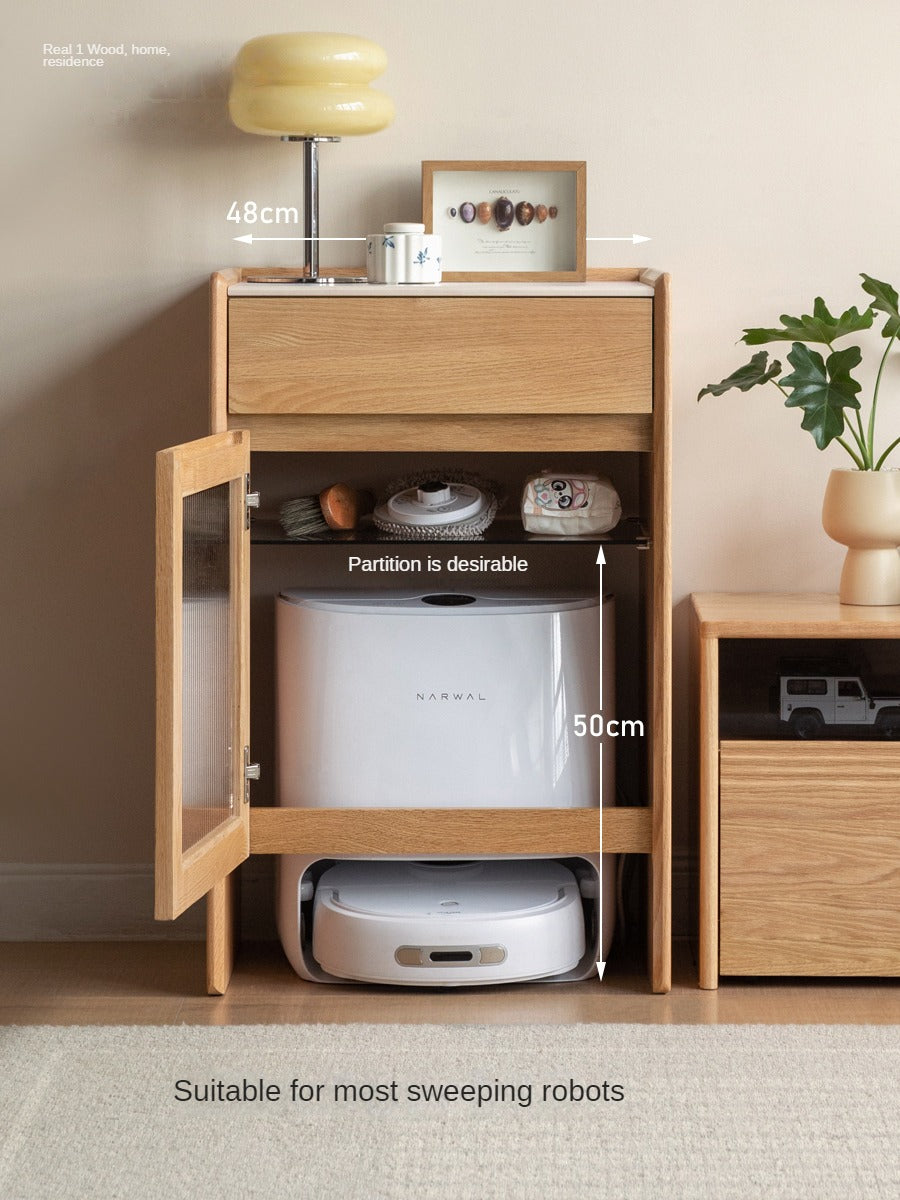 Oak Solid Wood Sweeping Robot Storage Side Cabinet Rock Slab