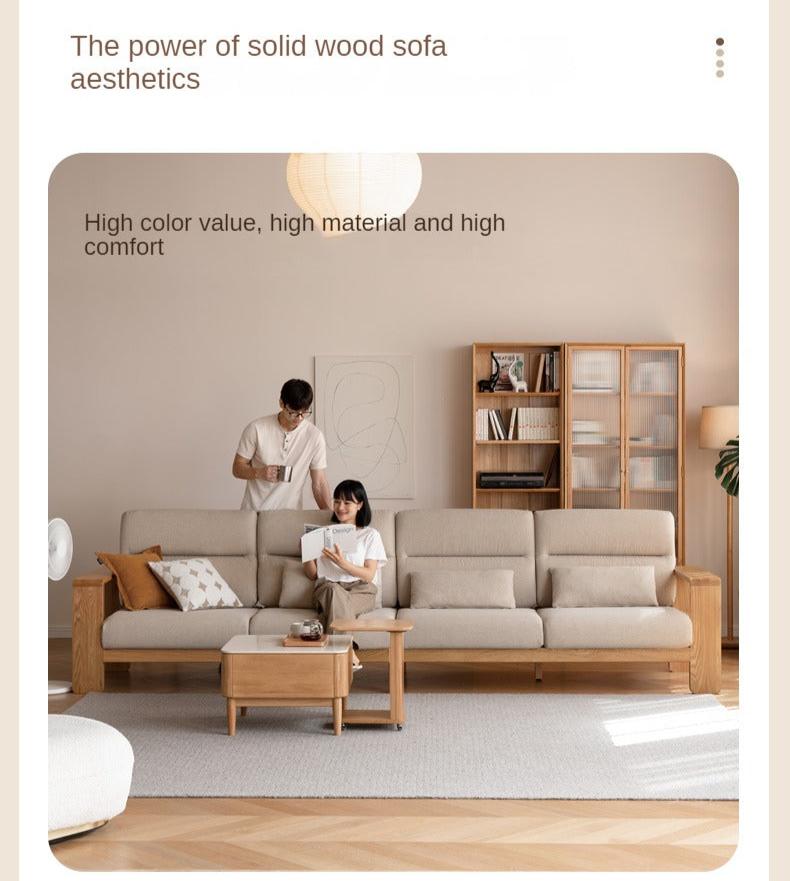 Oak Solid Wood Modern Log Style Corner Fabric Sofa.