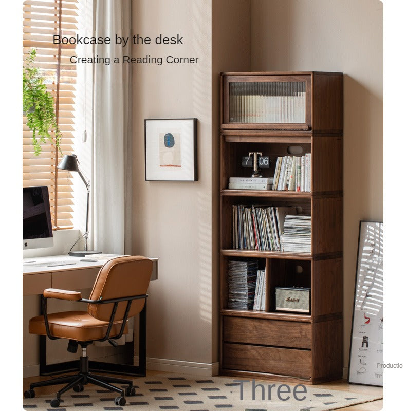 Black Walnut, Oak Solid Wood TV Cabinet Modern Module Combination Storage.