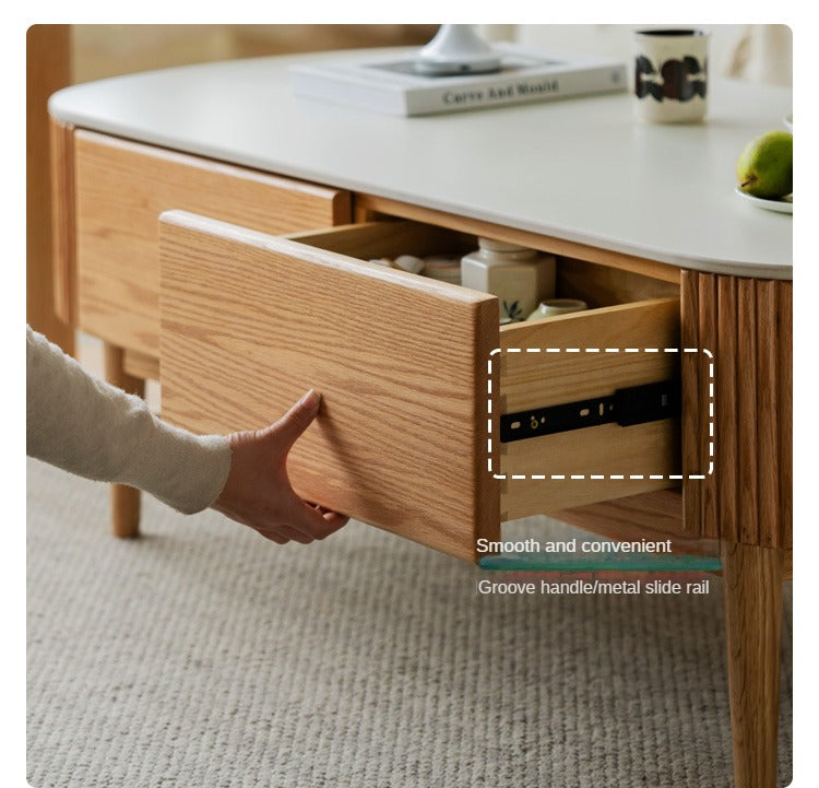 Oak Solid Wood Slate Coffee Table Modern Log Coffee Table