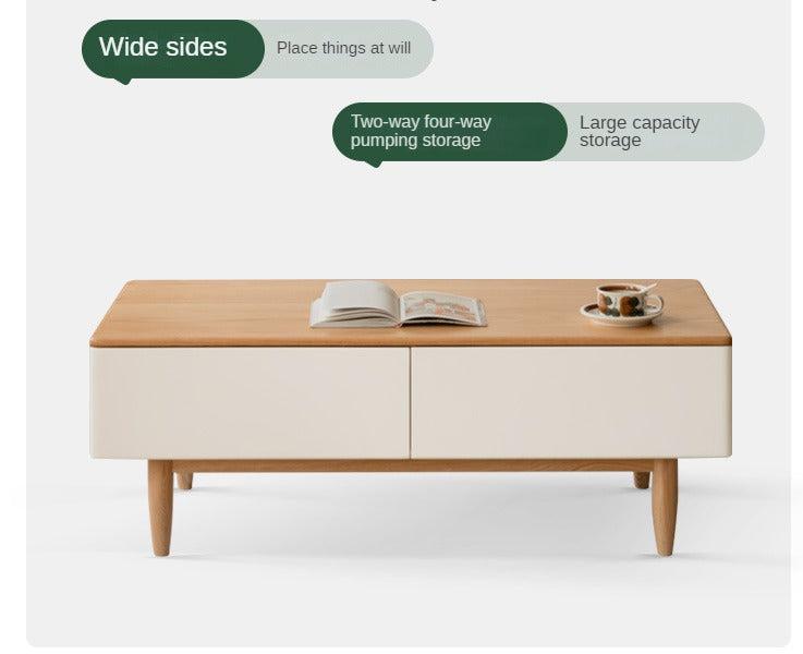 Oak Solid Wood Modern Coffee Table With Drawer