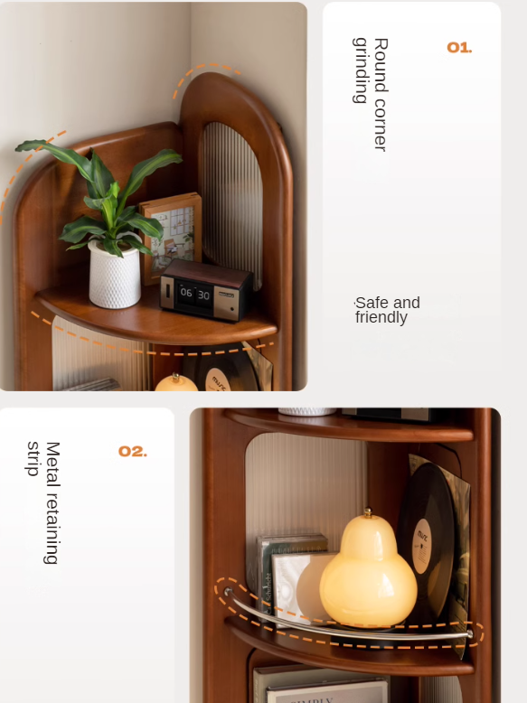 Poplar, Cherry Solid Wood Retro Corner Bookshelf