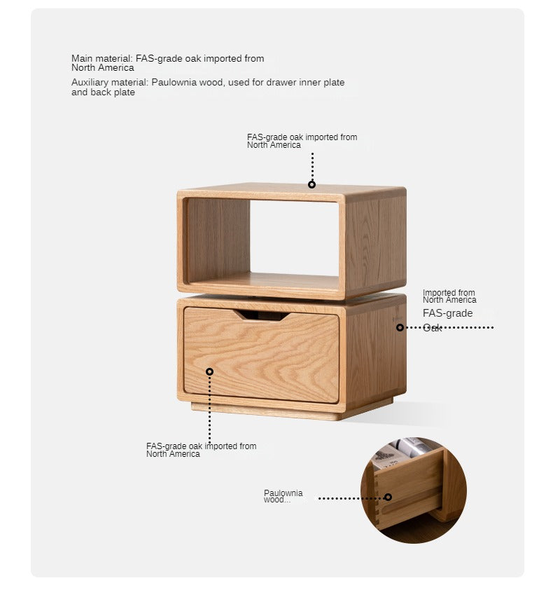 Oak Solid Wood SideTable Rotating Nightstand.