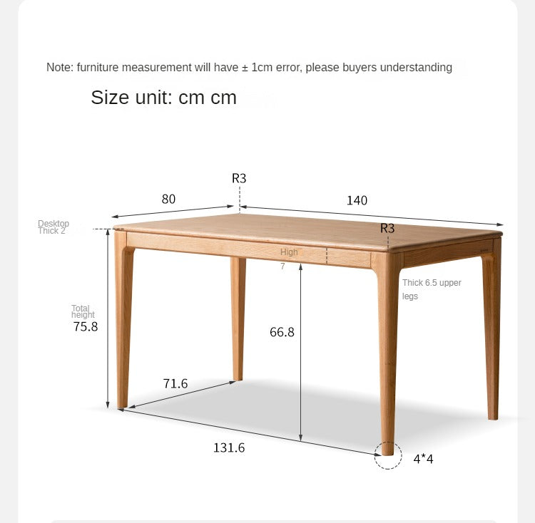 Oak, Ash Solid Wood Log Style Rectangular Dining Table