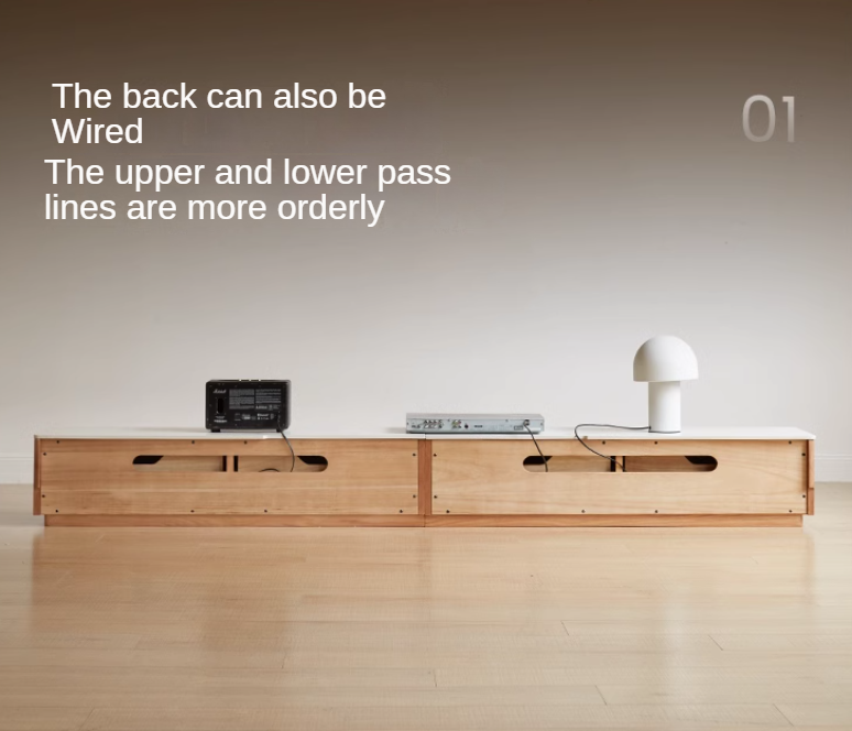 Oak, Rubber wood Solid Wood Modern Rock Slab Floor TV Cabinet