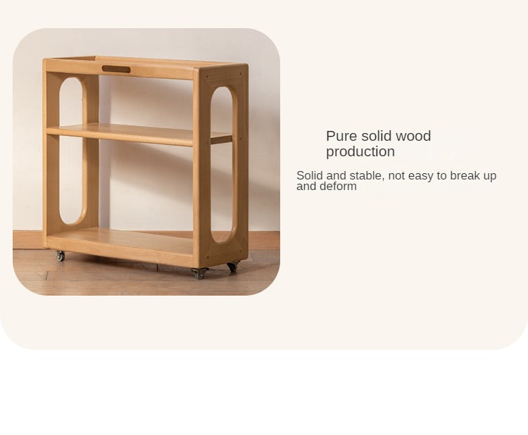 Beech Solid Wood Children's Under-Table Bookshelf with Wheels