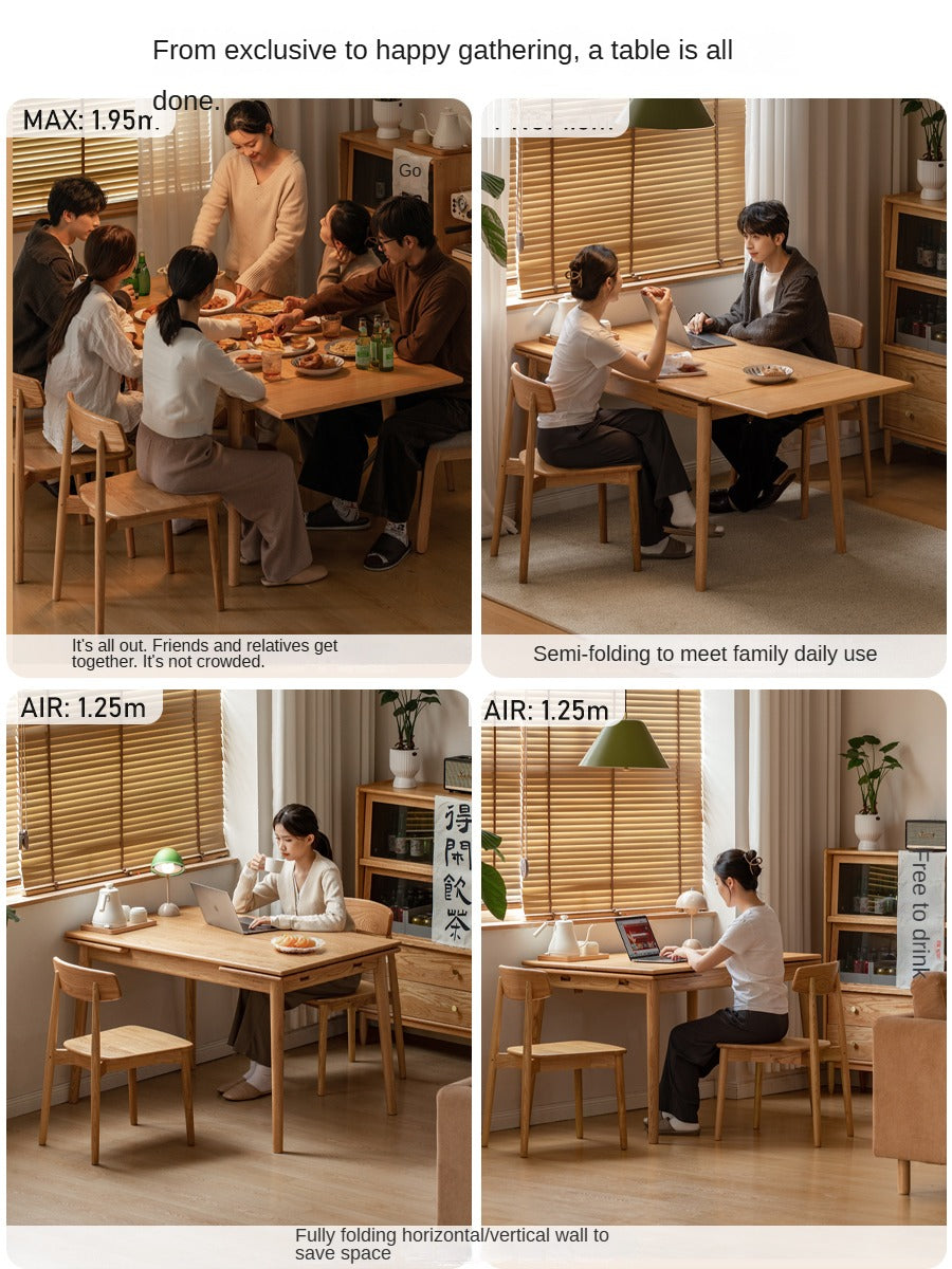 Oak Solid Wood Retractable Large Tabletop Dining Table