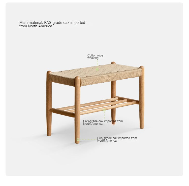 Oak Solid Wood Modern Rope Shoe Bench
