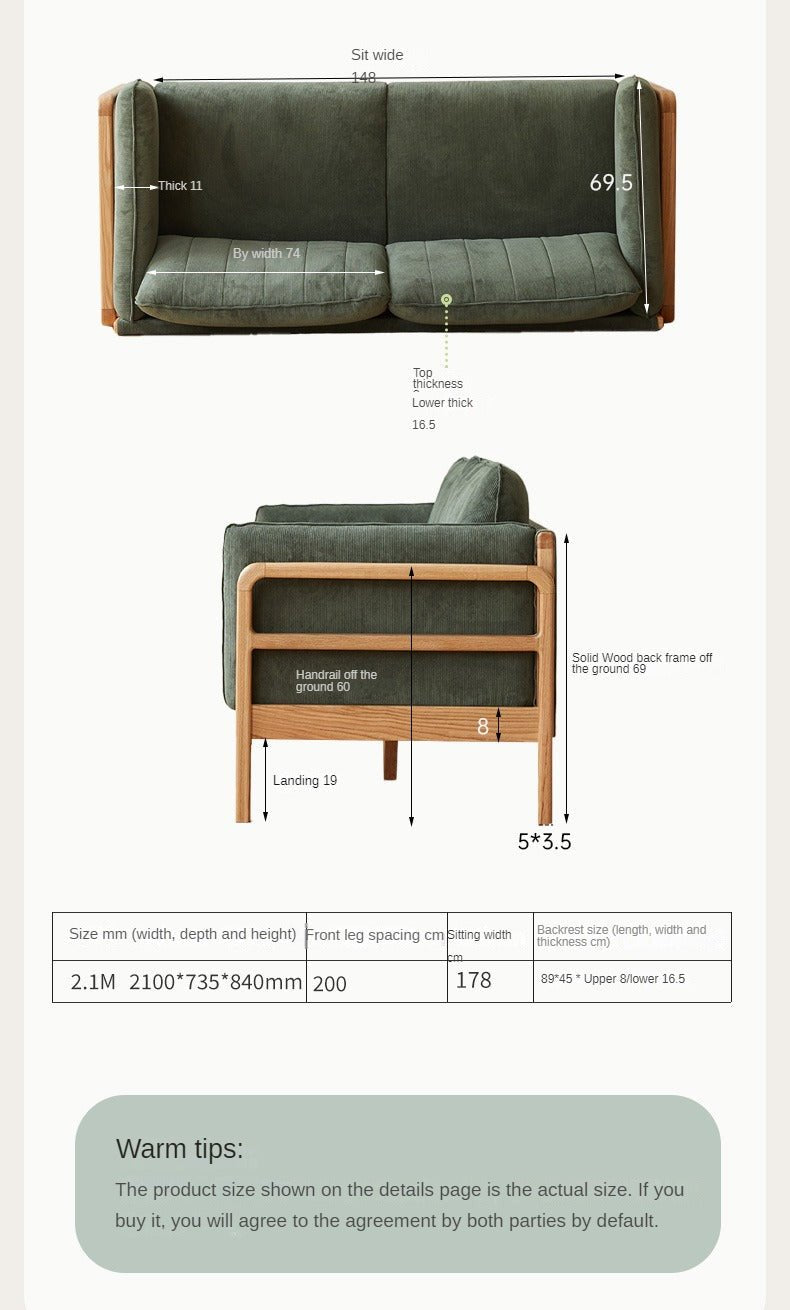 Oak, Beech Solid Wood Modern Simple Fabric Straight Sofa