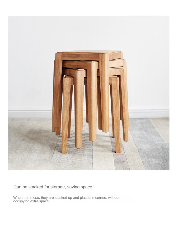 2pcs - Beech, Oak, Ash, Cherry Solid Wood, Solid RubberWood Foldable Nordic Square Stool