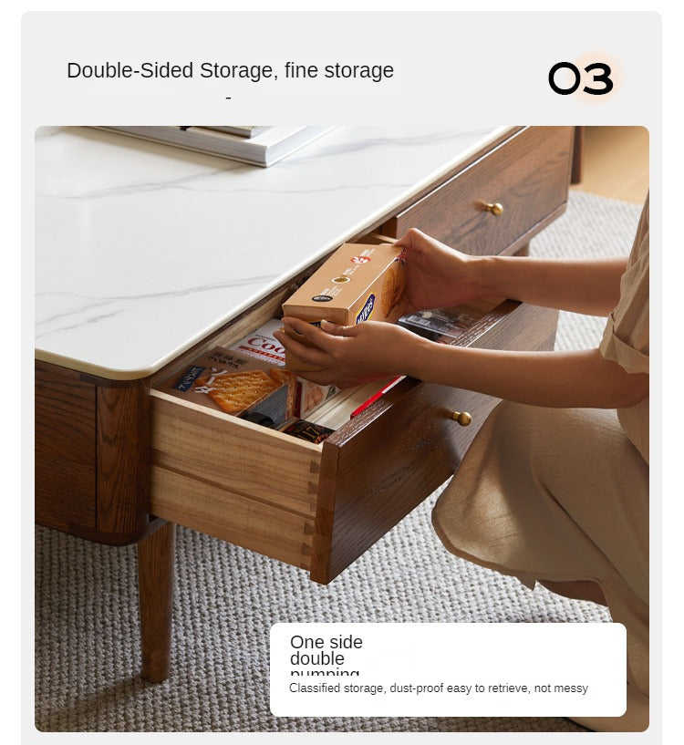 Oak Solid Wood Modern Rock Plate Coffee Table
