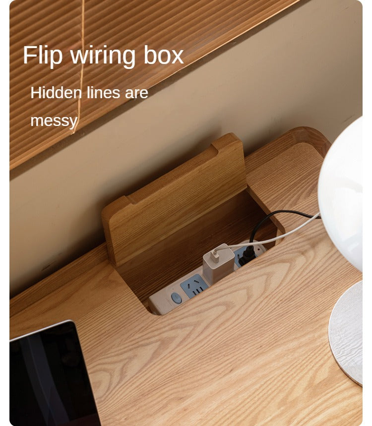 Ash Solid Wood Retractable Desk with Cabinet, Home Office