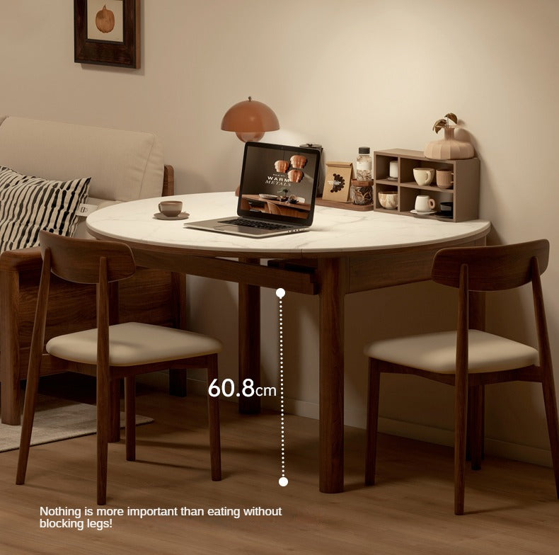 Black Walnut, Ash Solid Wood Rock Plate Folding Dining Table