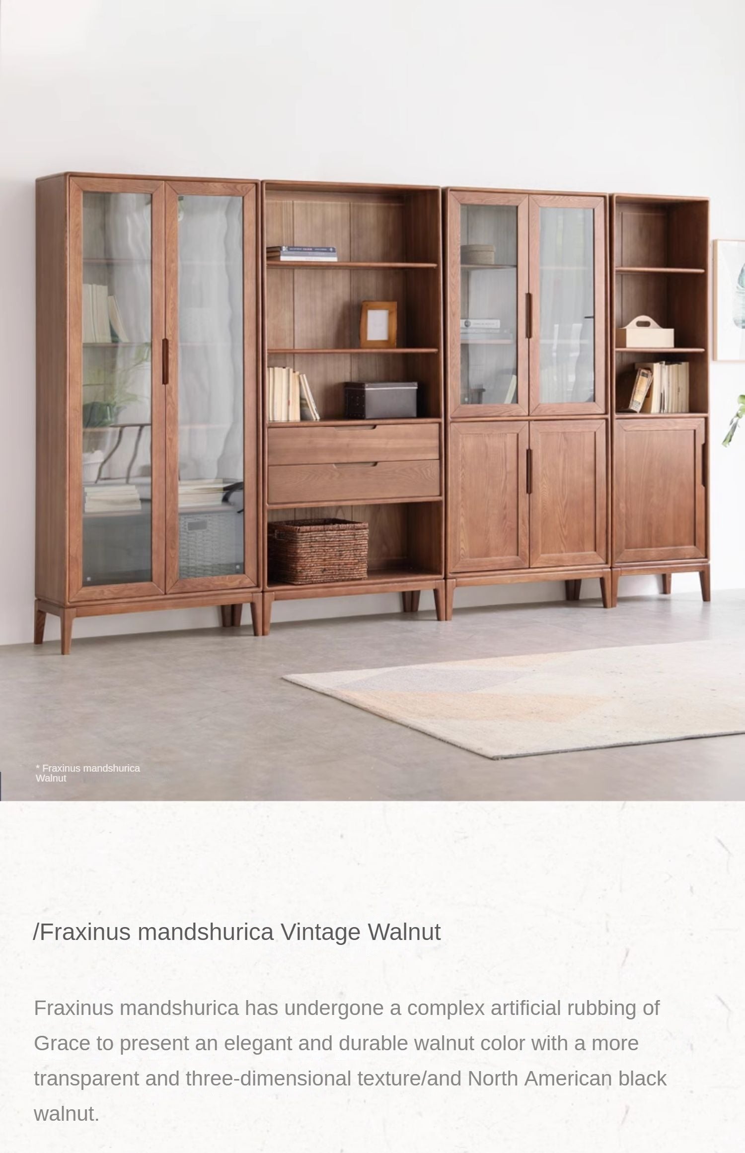 Ash Solid Wood Floor-Standing Bookcase Whole Wall Free Combination Bookshelf