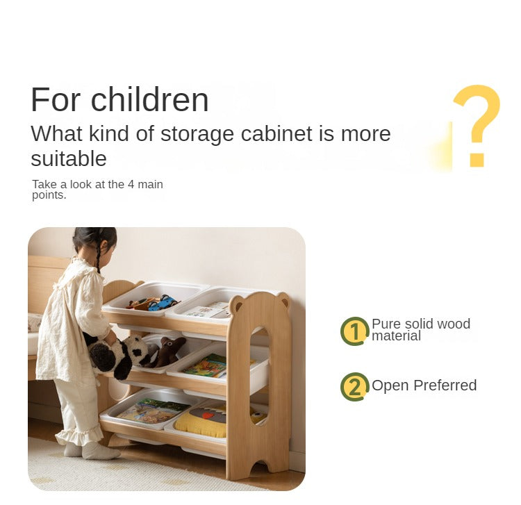 Poplar Solid Wood Children's Floor-standing Multi-layer Storage Rack.