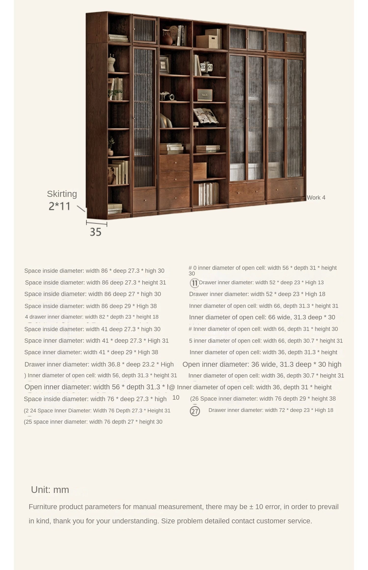 Oak Solid Wood Dust-Proof Glass Door Wall Floor-To-Ceiling Bookshelf
