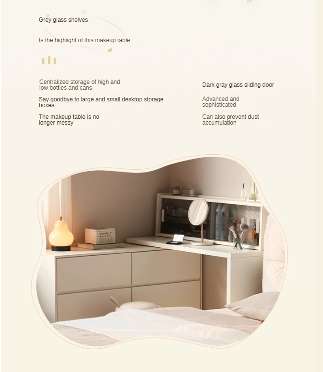 Solid Rubberwood Cream Style Vanity Table Integrated Drawer.