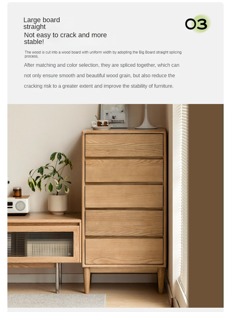 Ash Solid Wood Dresser, Drawer Storage Cabinet