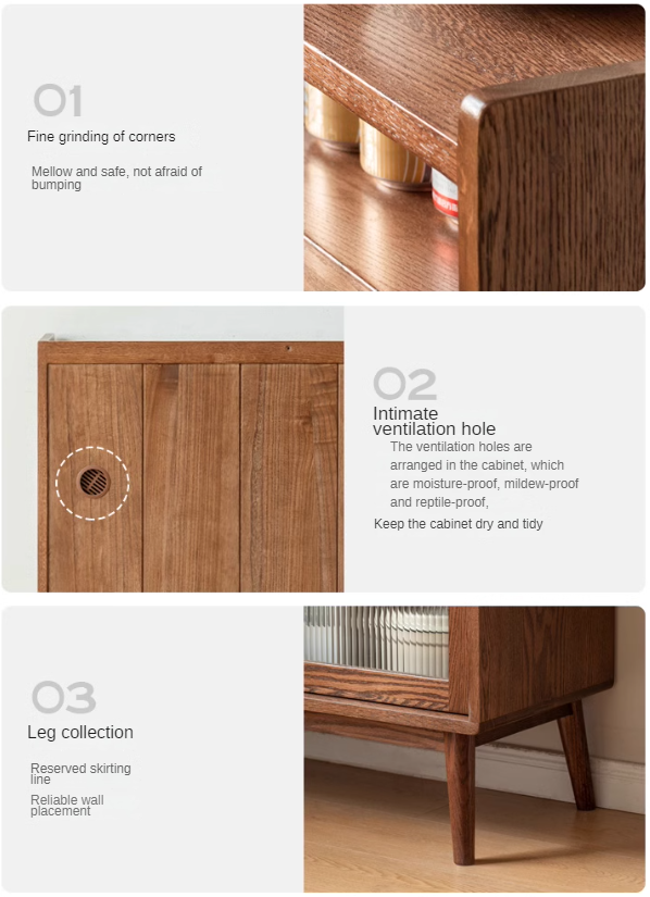 Oak Solid Wood, Solid RubberWood Modern Multifunctional Sideboard