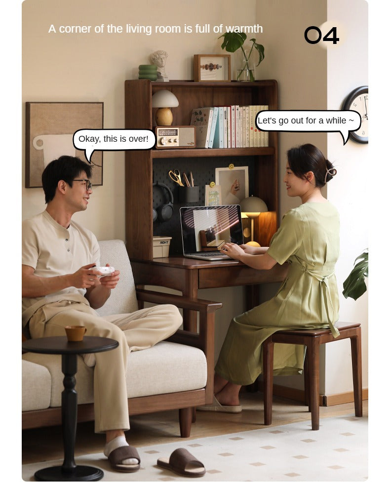 Black Walnut, Oak, Ash Solid Wood Desk Bookshelf