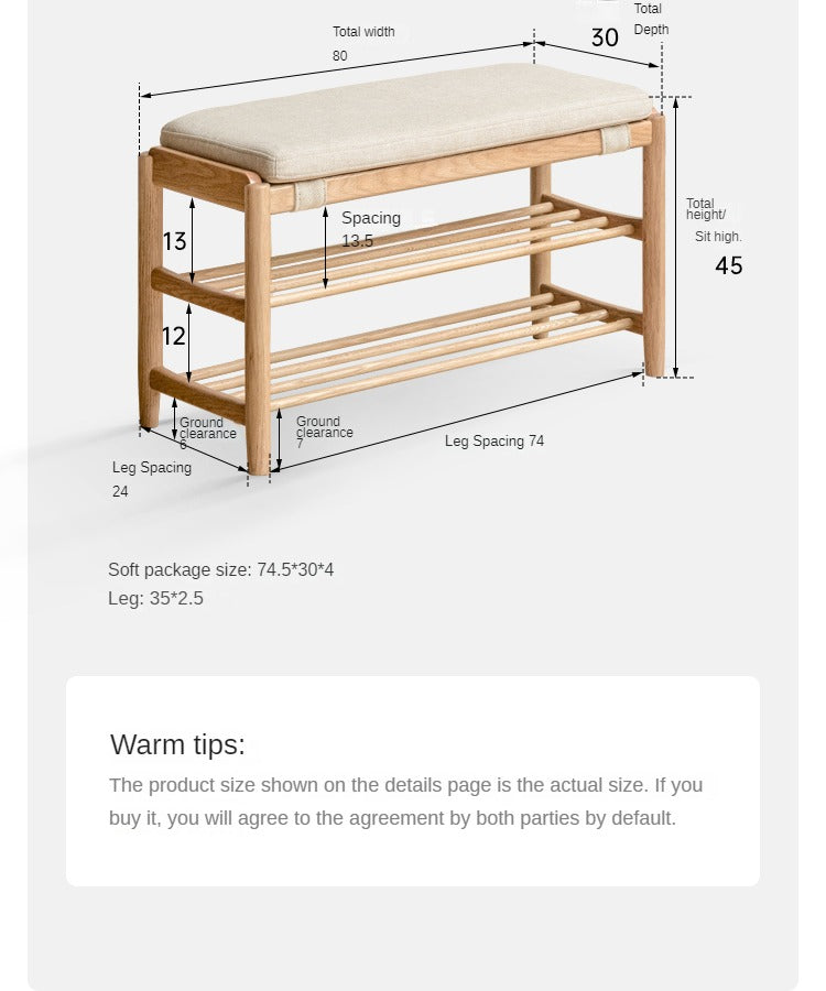 Oak Solid Wood, Solid Rubberwood Modern Shoe Changing Stool