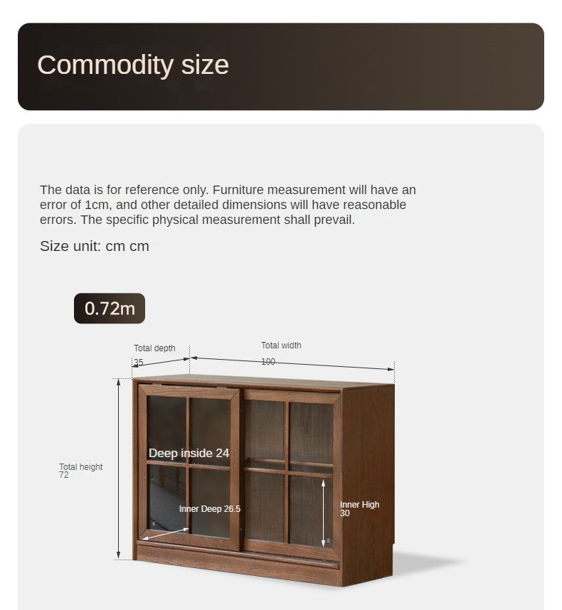 Black Walnut, Oak Solid Wood Sliding Door Bookcase