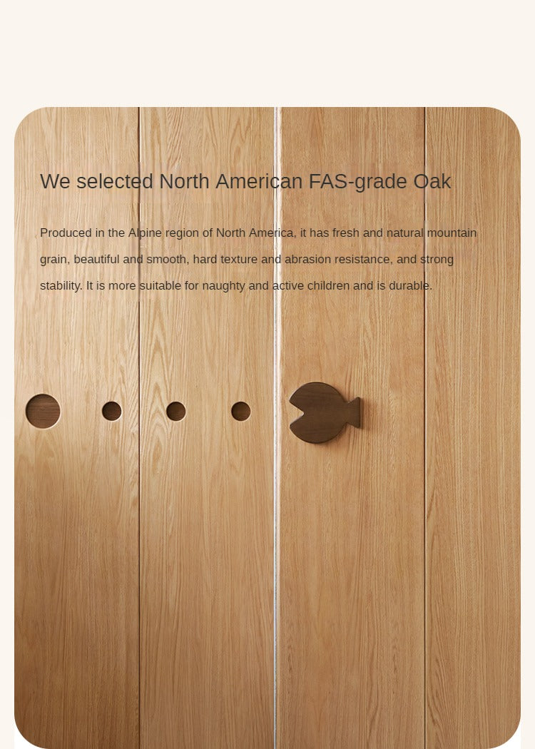Oak Solid Wood Children's Sliding Door Wardrobe Storage Cabinet