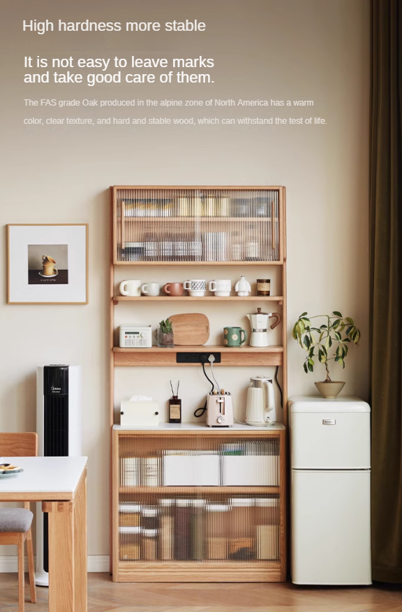 Oak Solid Wood, Solid Rubberwood Rock Board Dining Sideboard