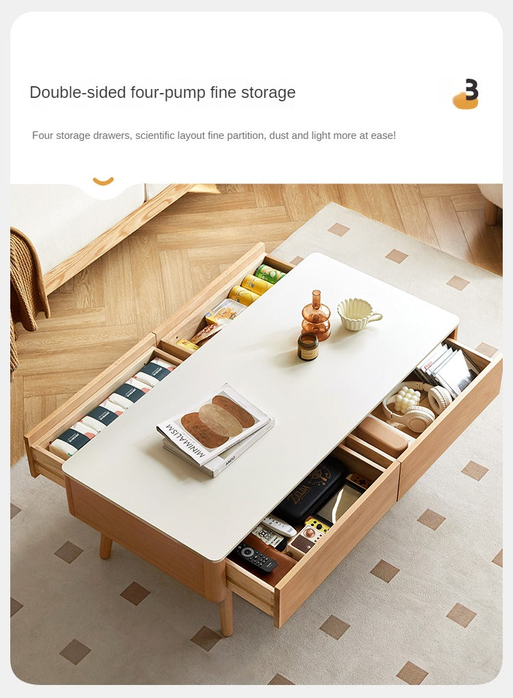 European Beech Solid Wood Storage Rock Board Coffee Table