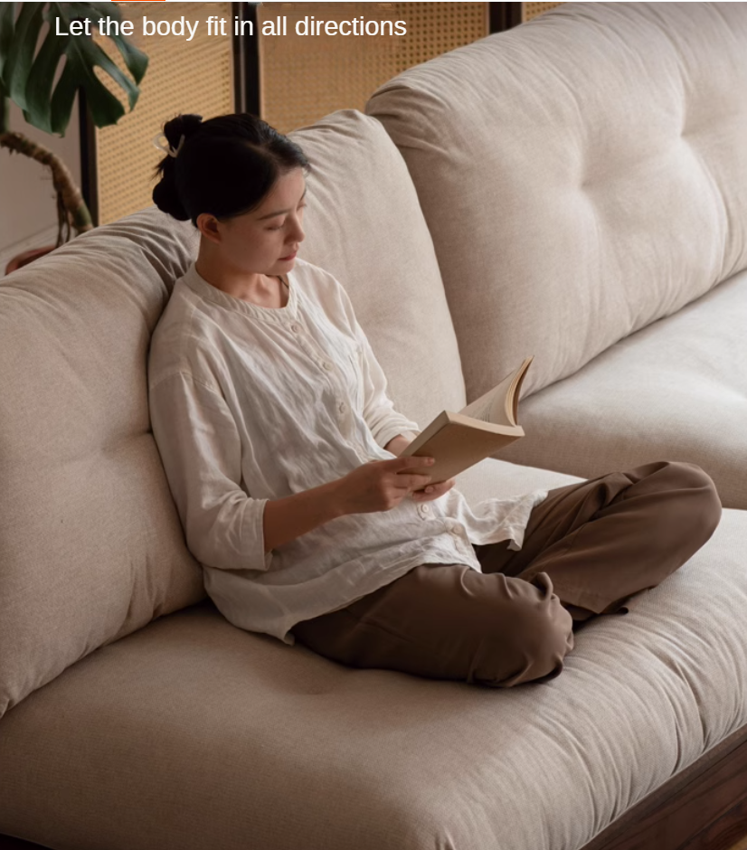 Oak Solid Wood Modern Fabric Sofa.