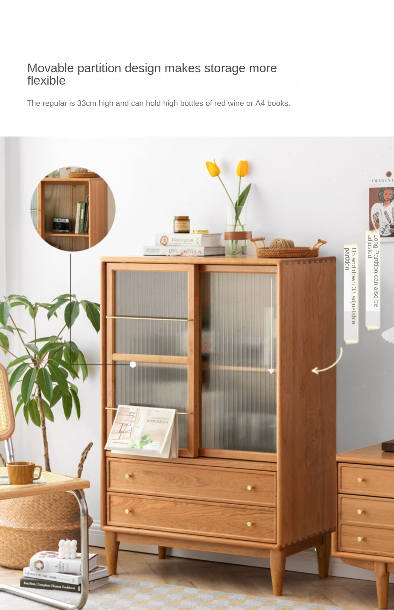Cherry WoodRetro Side Cabinet Vintage Storage Cabinet