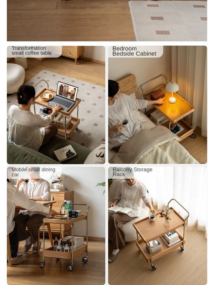 Oak, Poplar, Cherry Solid Wood Double Layer Mobile Side Table