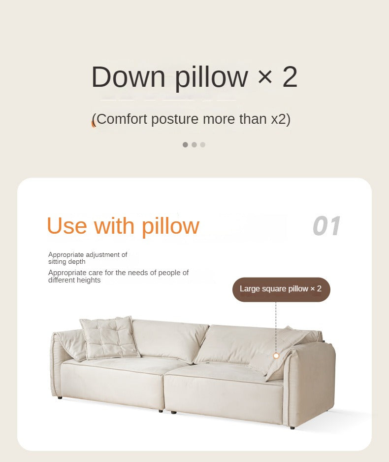 Fabric Modern Tofu Block Elephant Ear Down Sofa.