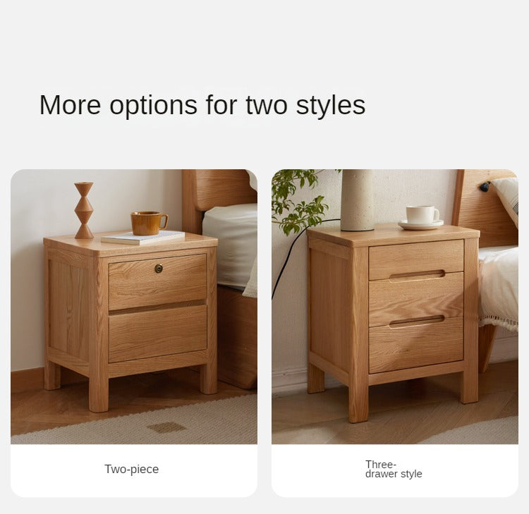 Oak Solid Wood, Solid Rubberwood Nightstand with Locker.