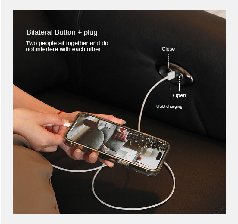 Leather Top Layer Yellow Cowhide Black Multifunctional Electric Sofa,