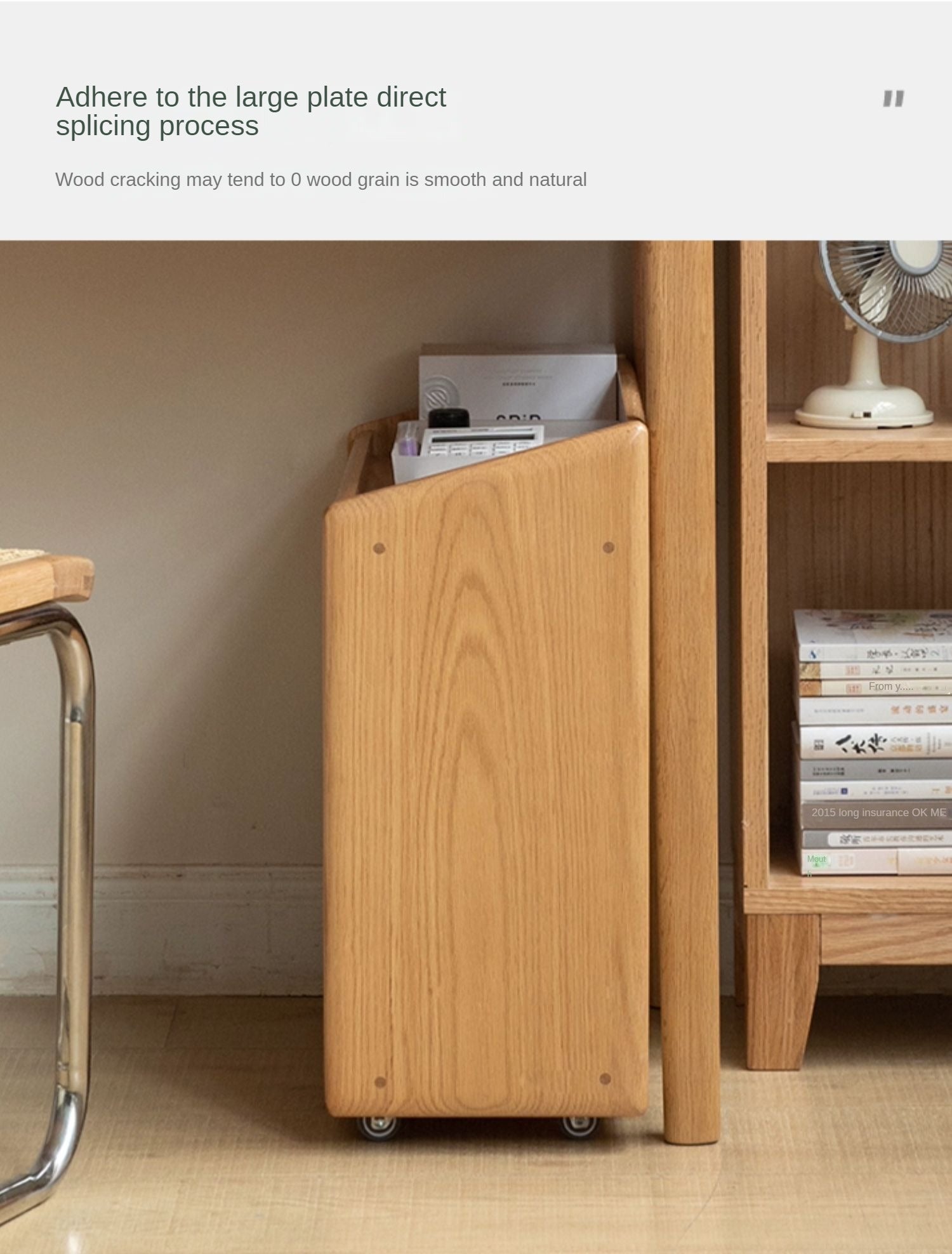 Oak, Solid Rubberwood Under-Table Bookshelf Movable