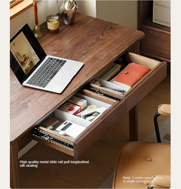 Black Walnut Solid Wood Desk With Drawers