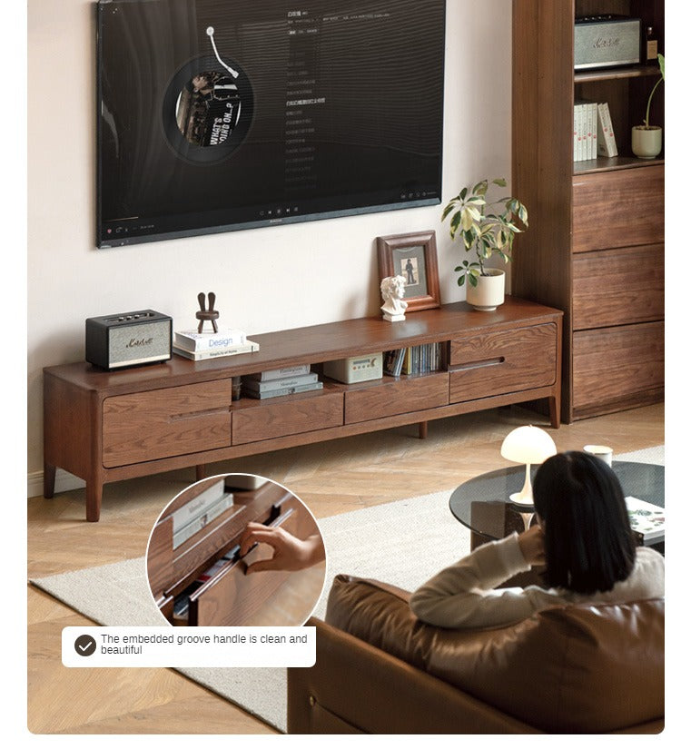 Oak, Solid Rubberwood Nordic Floor TV Cabinet.