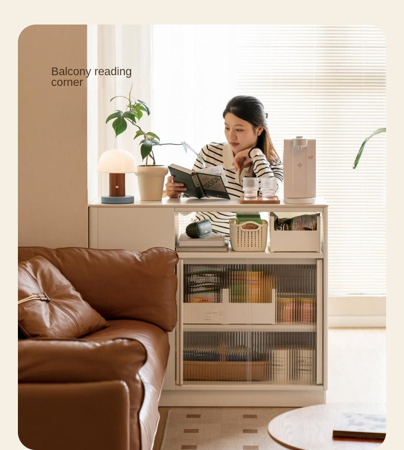 Poplar Solid Wood Partition Dining Cabinet, White Cream Rock Board
