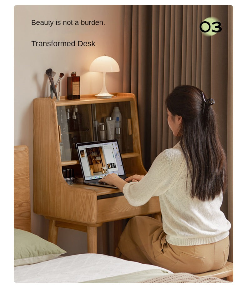 Oak, Ash Solid Wood Vanity Table with Shelf.