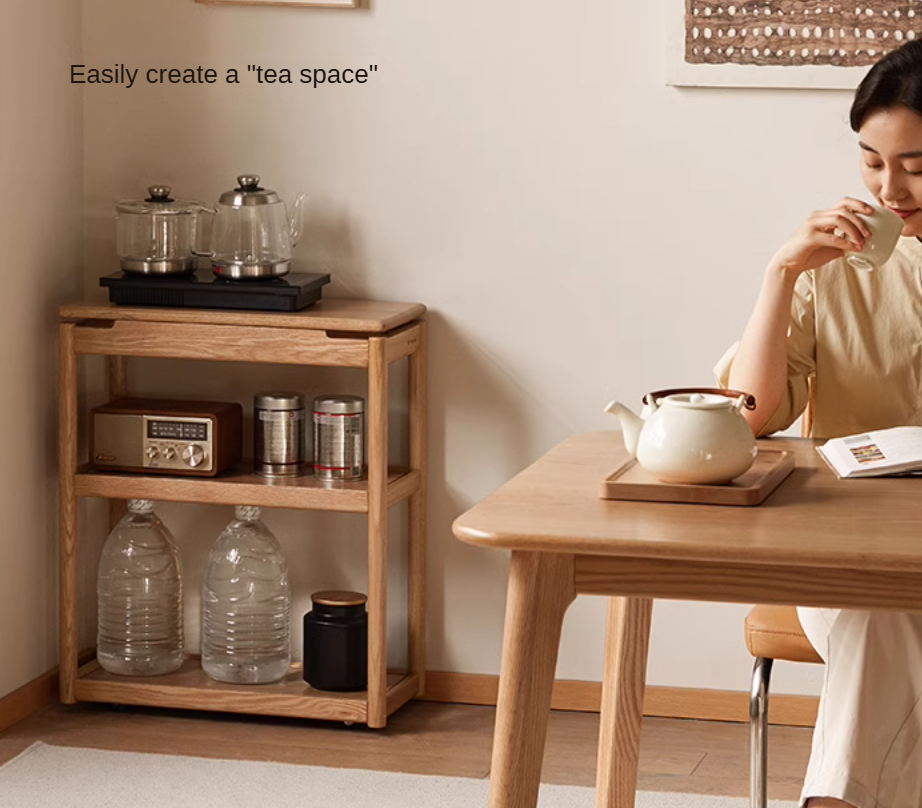 Oak, Ash Solid Wood Mobile Side Table