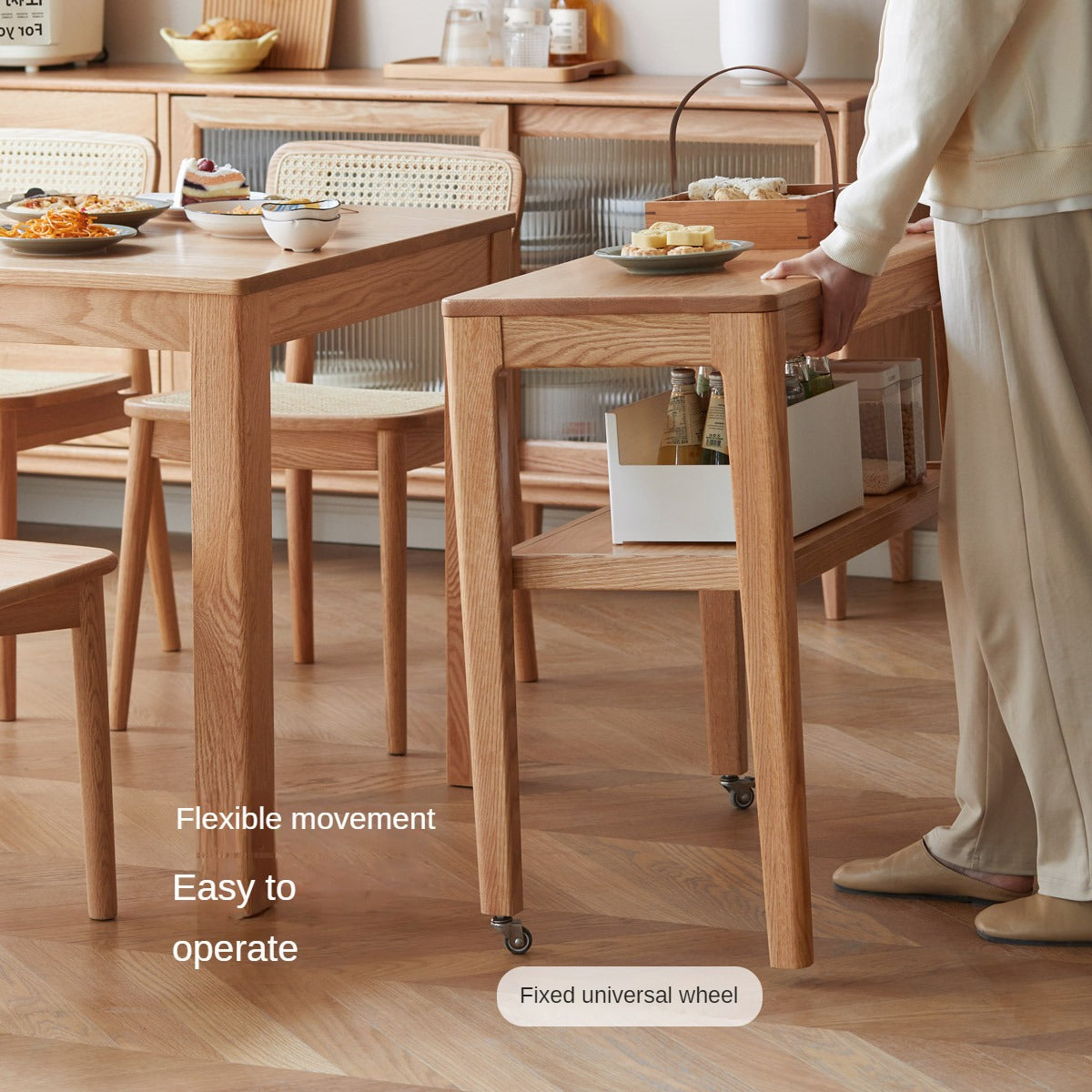 Oak Solid Wood Edge Table, Movable Small Table