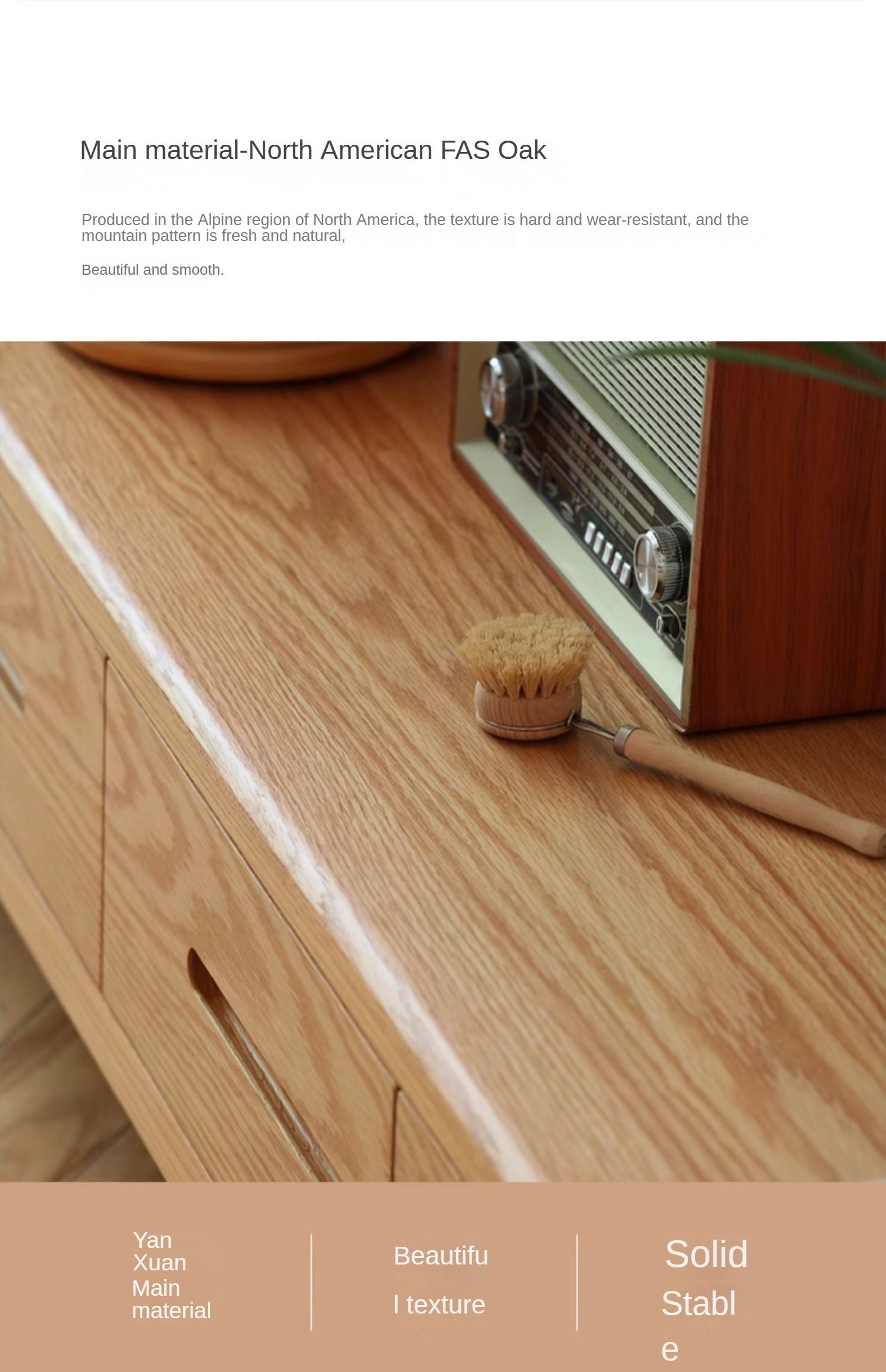 Oak Solid Wood Four-drawer TV Stand.