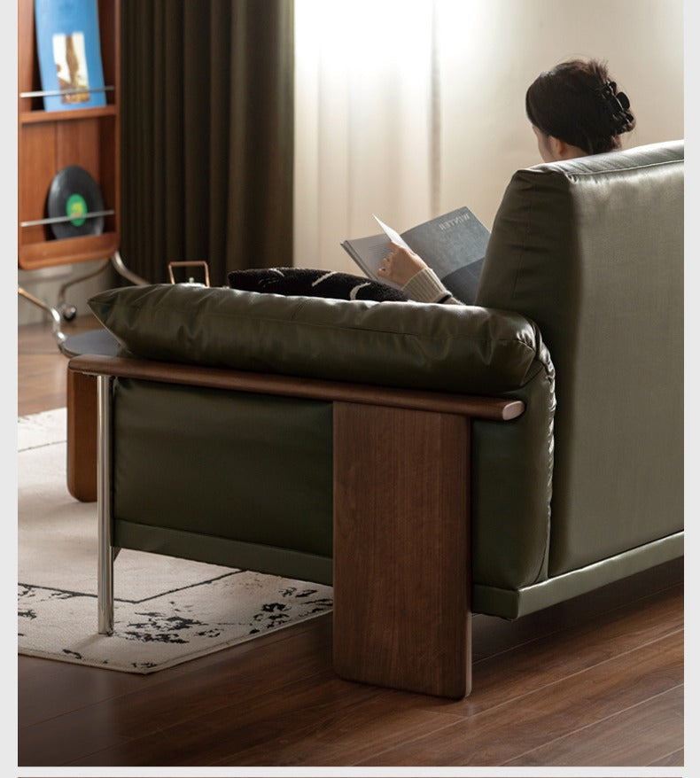 Black Walnut Solid Wood Italian Leather Sofa-