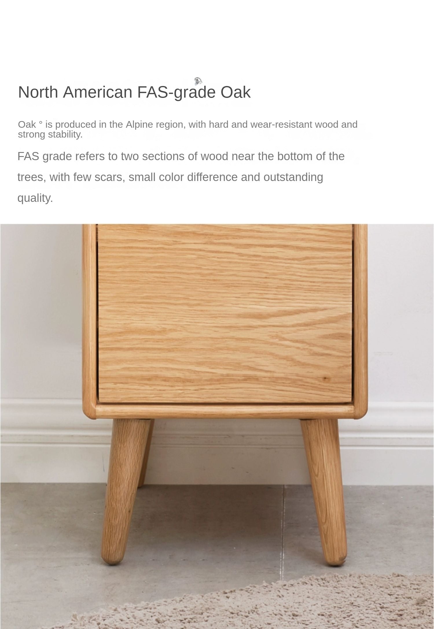 Oak Solid Wood, Solid Rubberwood Ultra-Narrow Nightstand.
