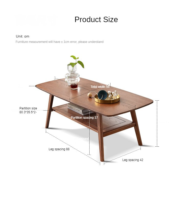 Double-layer Coffee table Oak solid wood walnut color+