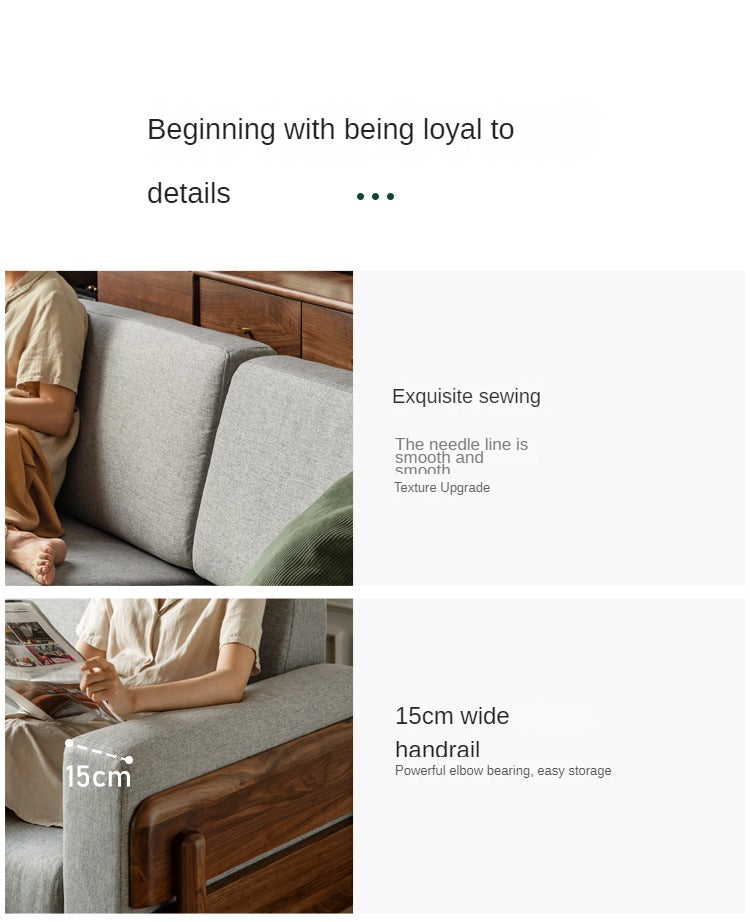 Black Walnut Solid Wood Fabric Sofa.