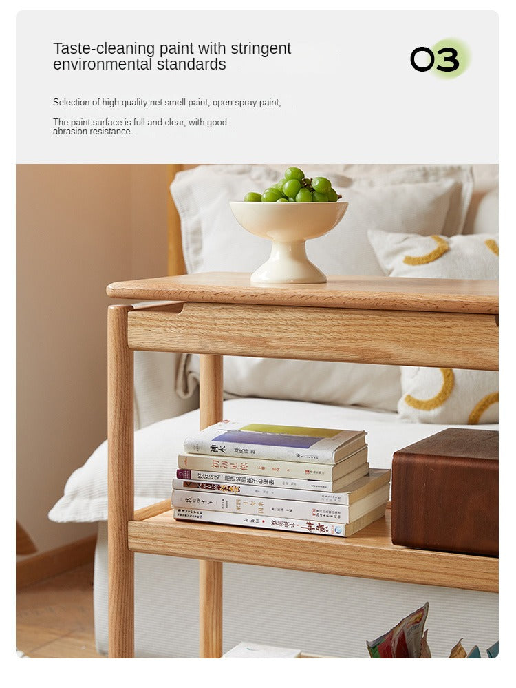 Oak, Ash Solid Wood Mobile Side Table