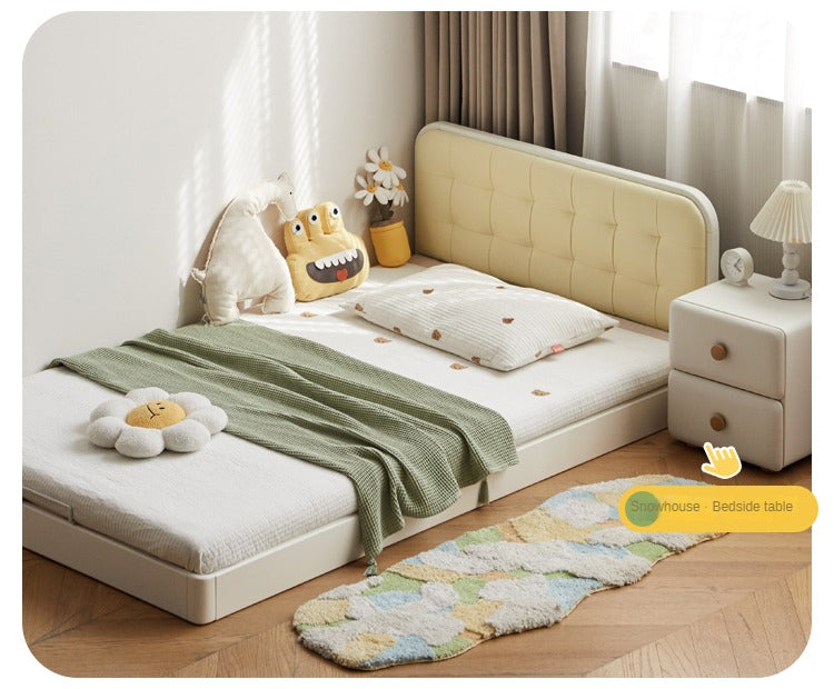 Rubber Solid Wood Children's White Cream Style Montessori Platform Bed.