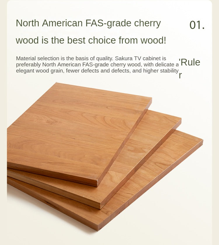 Cherry Solid Wood Square Retro Rattan Coffee Table